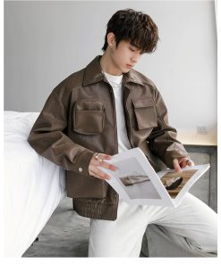 Hip Hop PU Leather-Jacket 'Coffee'