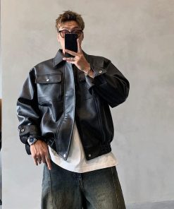 Classic Slim-Pocket Leather-Jacket 'Black'