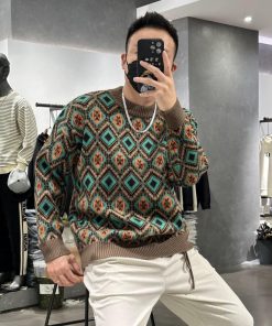 Classic Vintage Graphic Knit Sweater 'Brown'