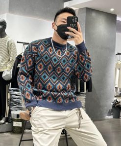 Classic Vintage Graphic Knit Sweater 'Navy-Blue'