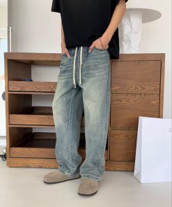 Denim Style Pant with an Elasticated Drawstring Waistband 'Wash-Blue'