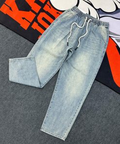 Denim Style Pant with an Elasticated Drawstring Waistband 'Dim-Blue'