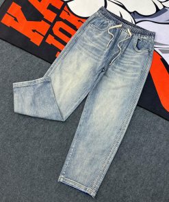 Denim Style Pant with an Elasticated Drawstring Waistband 'Wash-Blue'