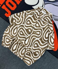 Retro Optical Illusion Short Sleeve Shirt 'Coffee White'