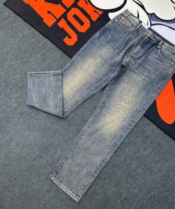 Relaxed Straight Leg Wash Blue Denim Jeans-Pant