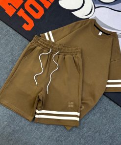 Comfortable Striped Trim Summer-Set 'Coffee'