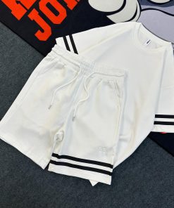 Comfortable Striped Trim Summer-Set 'White'