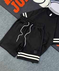 Comfortable Striped Trim Summer-Set 'Black'