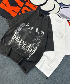 Balenciaga Metal Print Vintage Tshirt-Half 'Faded-Black'