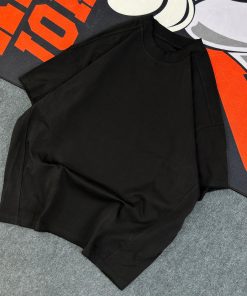 Summer Round Neck Plain Oversized Tshirt-Half Black'