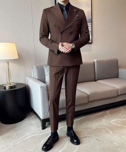 Coffee Wool Rich Double Breasted Suit