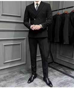 Black Wool Rich Double Breasted Suit