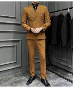 Tan Wool Rich Double Breasted Suit