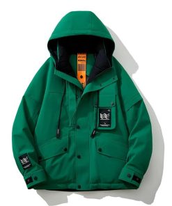 White Duck Down Winter Hooded Workwear Down-Jacket 'Emerald Green'
