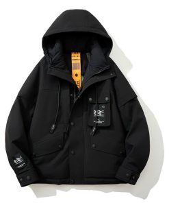 White Duck Down Winter Hooded Workwear Down-Jacket 'Black'