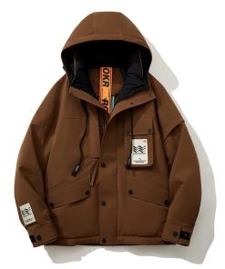 White Duck Down Winter Hooded Workwear Down-Jacket 'Brown'