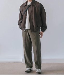 Japanese-style Retro Casual Zipped Leather-Jacket 'Coffee'