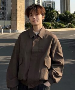 Retro-style Zipped Leather-Jacket 'Brown'