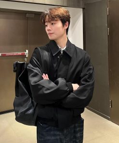 Retro-style Zipped Leather-Jacket 'Black'