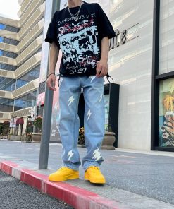 Amexnocap Vintage Straight Jeans 'Light Blue/White'