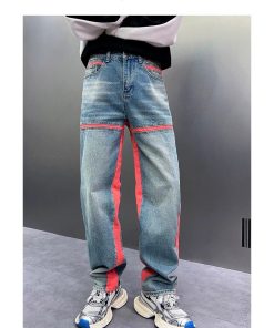 Y2K Hip Hop-Inspired Baggy Jeans 'Blush Red Trim'