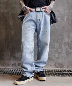 Simple Society Super High Rise Rhinestone Jeans 'Light Sky'