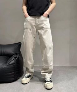 Relaxed Fit Workwear-Inspired Jeans Light Beige