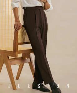 Italian Neapolitan Suit Trousers for Men Slim Trousers Workwear Straight Pants 'Coffee'