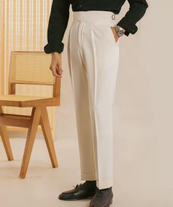 Italian Neapolitan Suit Trousers for Men Slim Trousers Workwear Straight Pants 'Beige'