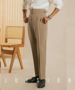 Italian Neapolitan Suit Trousers for Men Slim Trousers Workwear Straight Pants 'Tan'