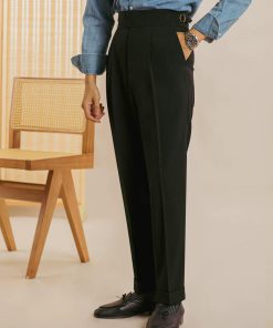 Italian Neapolitan Suit Trousers for Men Slim Trousers Workwear Straight Pants 'Dark Olive Green'
