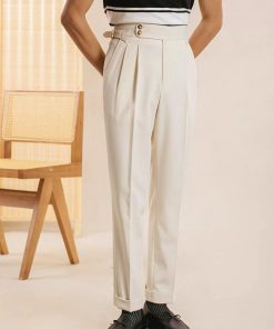 Italian Neapolitan Suit Trousers for Men Slim Trousers Workwear Straight Pants 'Off-White'