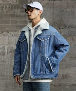 Fur Collar Denim Jeans-Jacket 'Light-Blue'