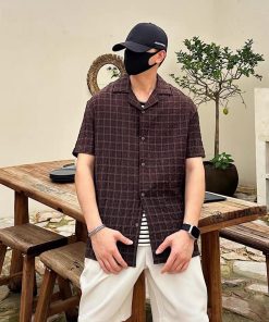 Summer Grid Short Sleeve Shirt 'Burgundy Brown'