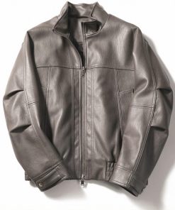 Blouson Olive Grey PU Leather-Jacket