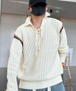Threaded Calm Lace-up Knit Sweater Cardigan 'Cream'
