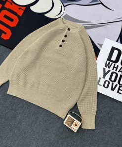 Ribbed Knit Sweater with Chest-Level Button 'Beige'