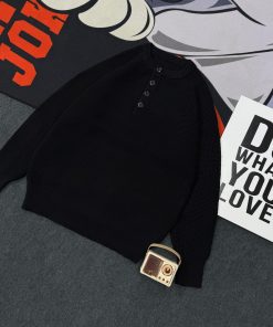 Ribbed Knit Sweater with Chest-Level Button 'Black'