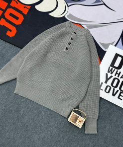 Ribbed Knit Sweater with Chest-Level Button 'Grey'