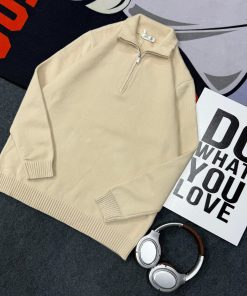 Classic Urban Style Quarter-Zip Knitted Sweater 'Cream'