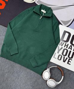 Classic Urban Style Quarter-Zip Knitted Sweater 'Green'