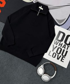 Classic Urban Style Quarter-Zip Knitted Sweater 'Black'