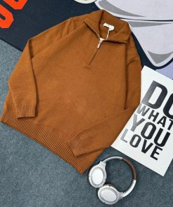 Classic Urban Style Quarter-Zip Knitted Sweater 'Brown'