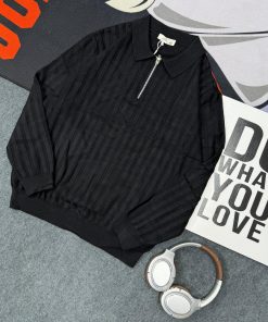Classic Urban Style Half-Zip Knitted Polo Jumper 'Black'
