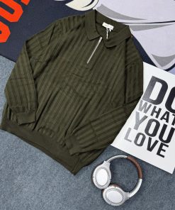 Classic Urban Style Half-Zip Knitted Polo Jumper 'Olive Green'