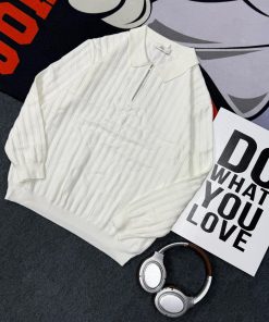 Classic Urban Style Half-Zip Knitted Polo Jumper 'White'