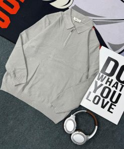 Classic Urban Style Long Sleeve Quarter-Zip Polo Sweater 'Grey'