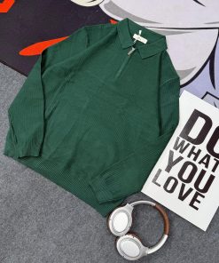Classic Urban Style Long Sleeve Quarter-Zip Polo Sweater 'Green'