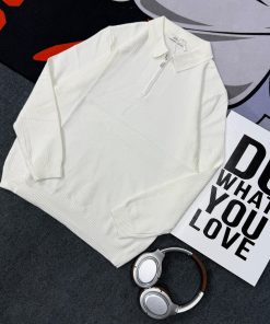 Classic Urban Style Long Sleeve Quarter-Zip Polo Sweater 'White'