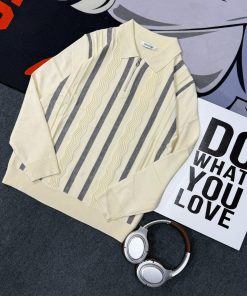 Classic Urban Style Quarter Zip-Up Knit Stripes Patterned Sweater 'Cream'